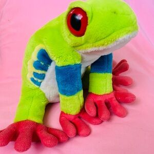 Wild Republic Colorful Plush Tree Frog Stuffed Animal - Bright Green & Pink
